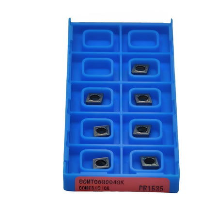 10 pc Kyocera CCMT060204GK PR1535 Turning Insert – close-up of GK chipbreaker insert.