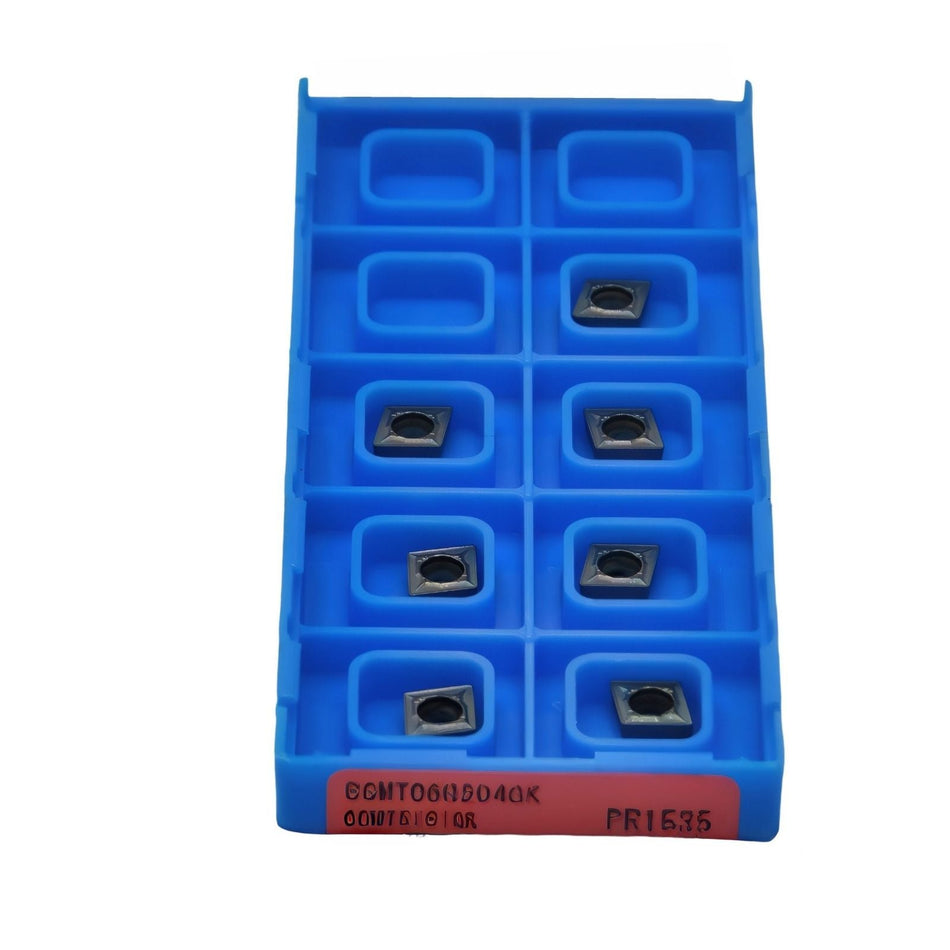 10 pc Kyocera CCMT060204GK PR1535 Turning Insert – close-up of GK chipbreaker insert.