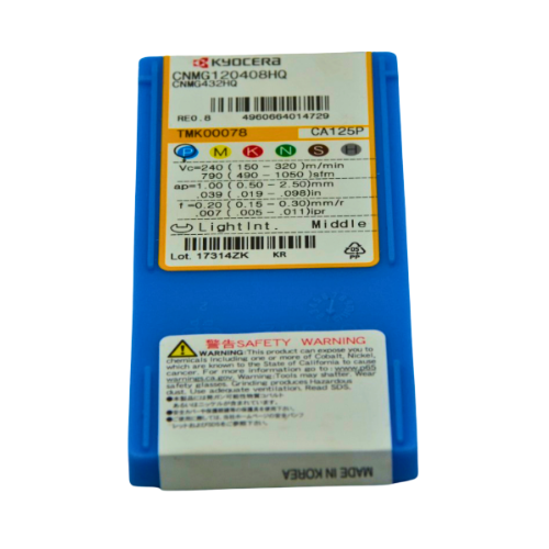 10 pc Kyocera CNMG120408HQ CA125P Turning Insert – insert from side angle emphasizing thickness and profile.
