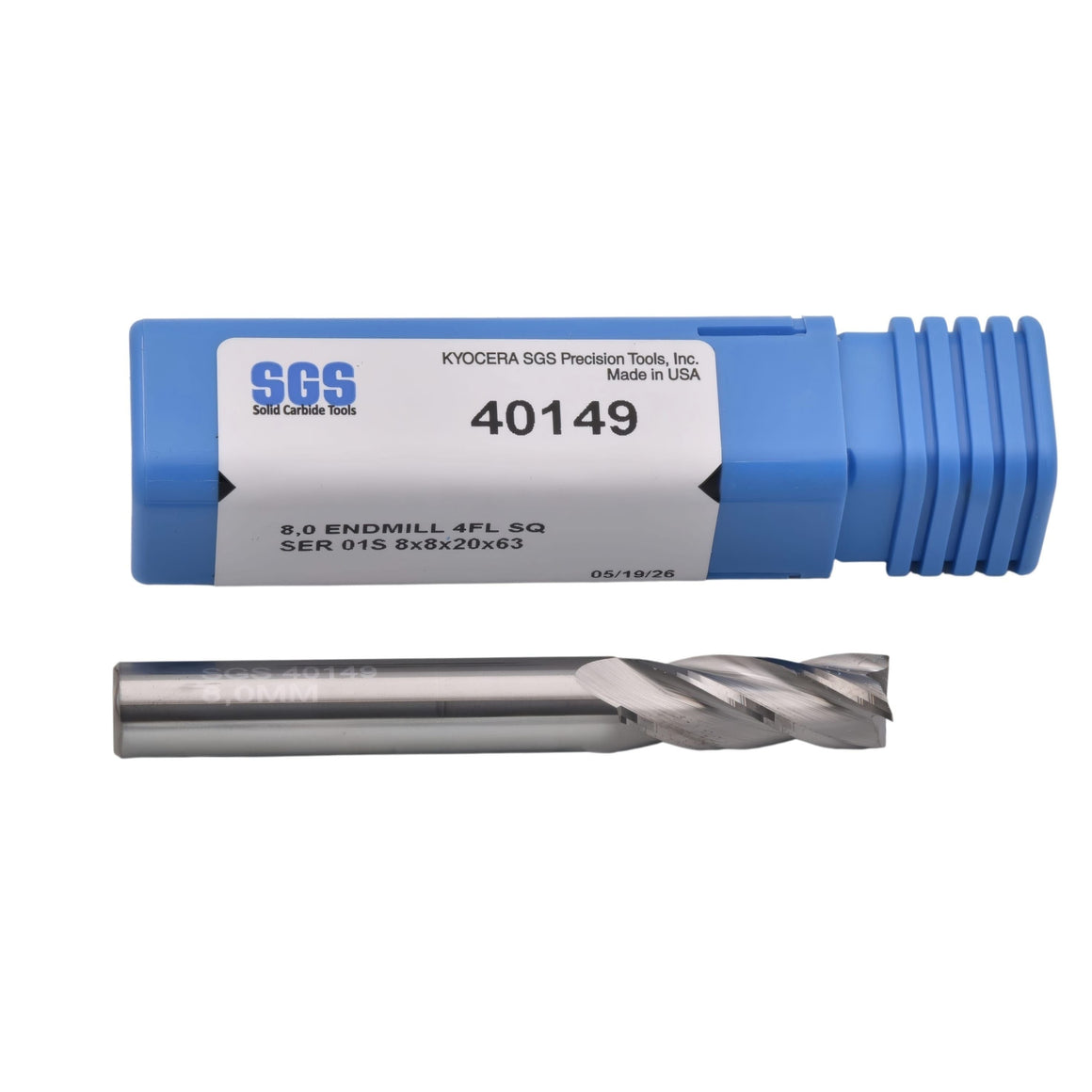 KYOCERA ASIA PACIFIC PTE LTD ENDMILL Kyocera SGS - 8.0mm 4 Flute Uncoated Carbide End Mill Short Series