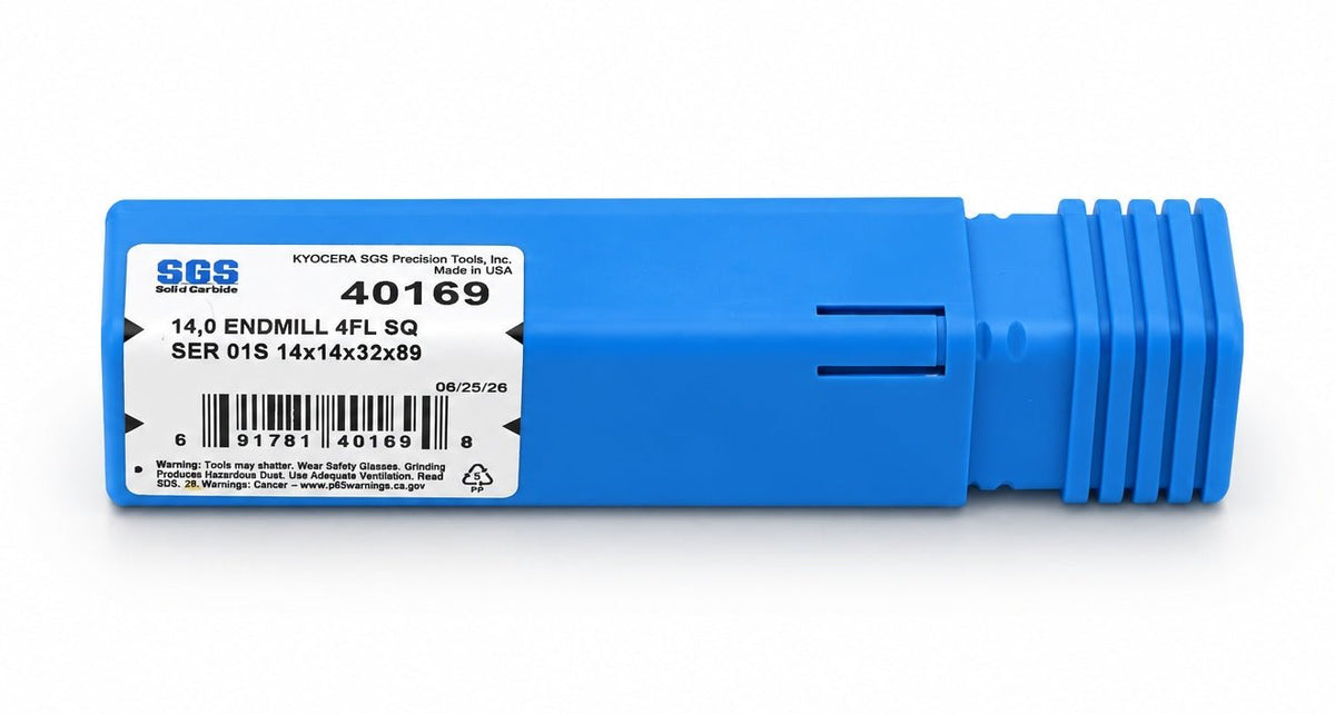 Kyocera SGS 40169 14mm 4 Flute Bright Uncoated Carbide Square End Mill , - Twin Eagle Imports