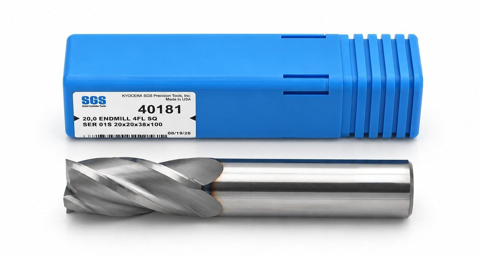 Kyocera SGS 40181 20mm 4 Flute Bright Uncoated Stub Carbide Square End Mill - Twin Eagle Imports