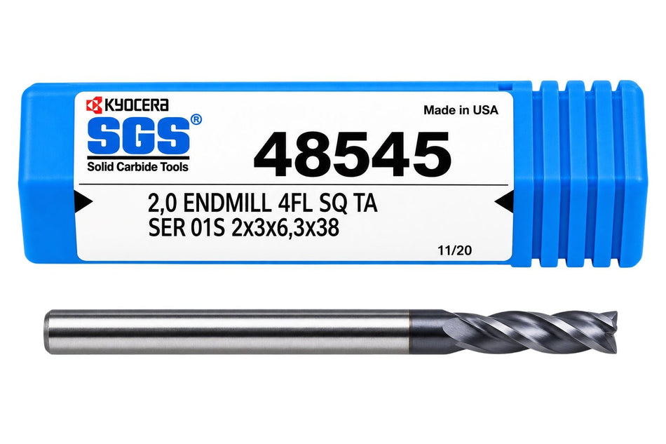 Kyocera SGS 48545 2mm 4 Flute Ti-NAMITE-A AlTiN Coated Carbide Square End Mill - Twin Eagle Imports