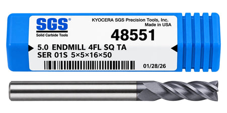 Kyocera SGS 48551 5mm 4 Flute Ti-NAMITE-A AlTiN Coated Carbide Square End Mill - Twin Eagle Imports