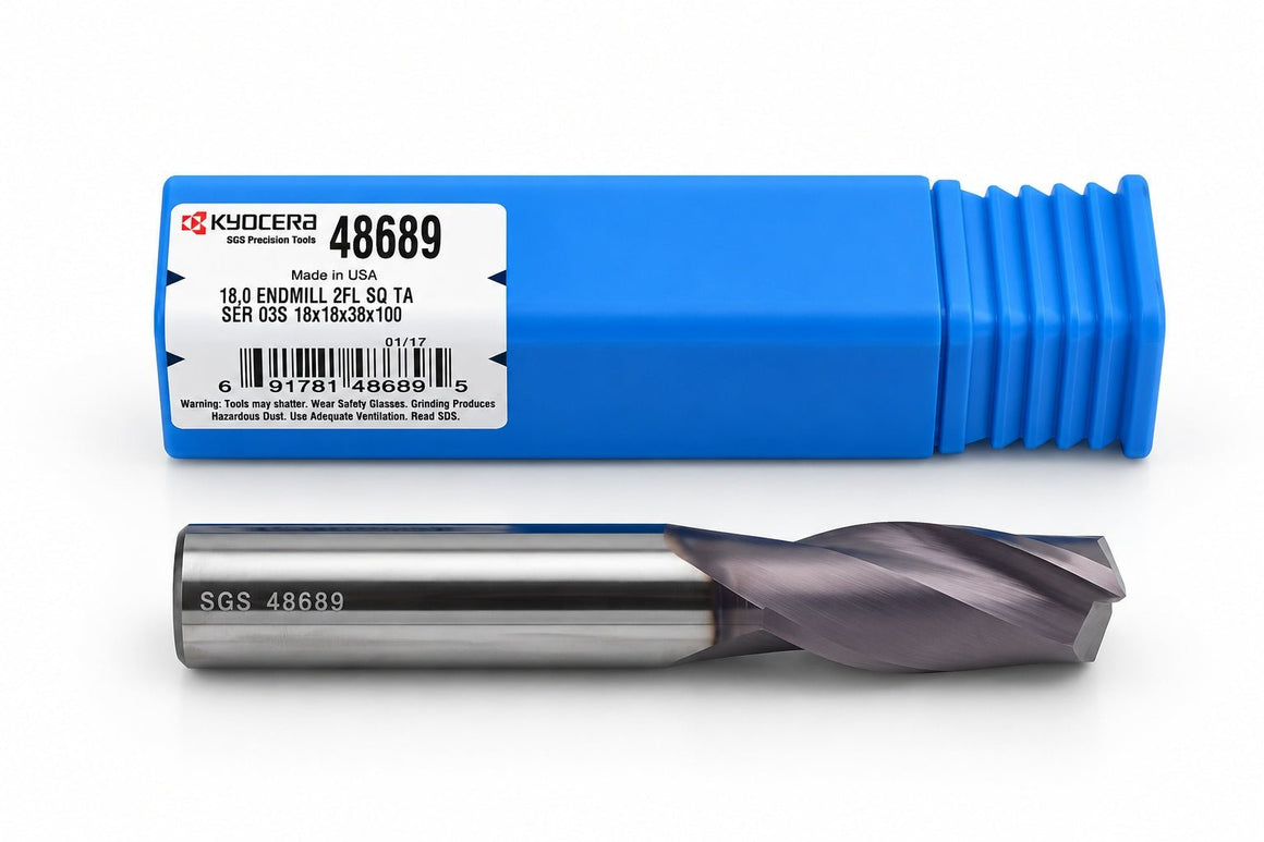 Kyocera SGS 48689 18mm 2 Flute Ti-NAMITE-A AlTiN Coated Carbide Square End Mill - Twin Eagle Imports